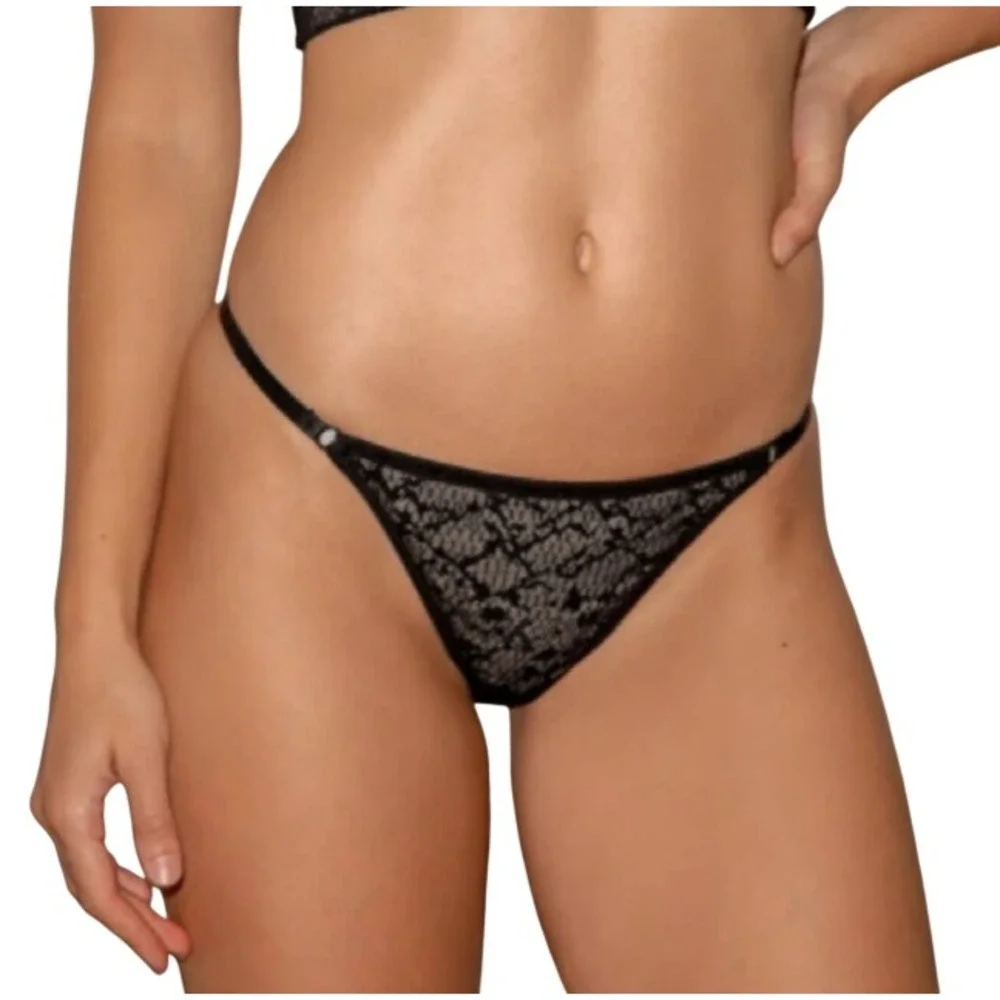 Free People Women Black Lace Thong Floral Sheer Low Rise Underwear OB1115731 S